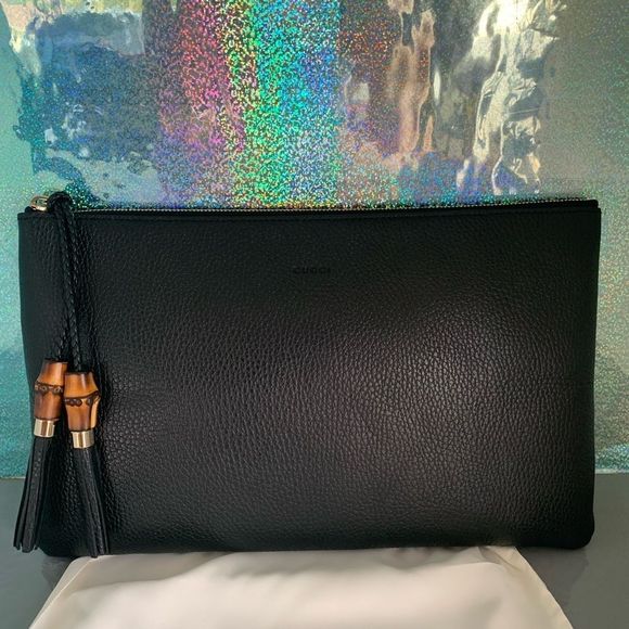 Gucci Handbags - Gucci Bamboo Leather Tassel Large Clutch New